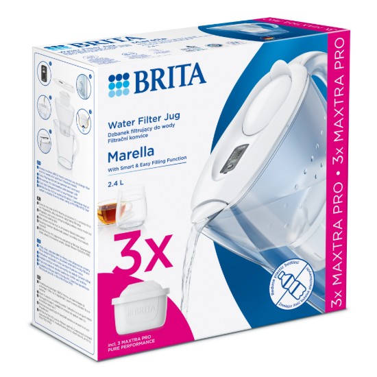 BRITA Marella 2.4L starteris paketas + 3 Maxtra PRO filtrai (balti)