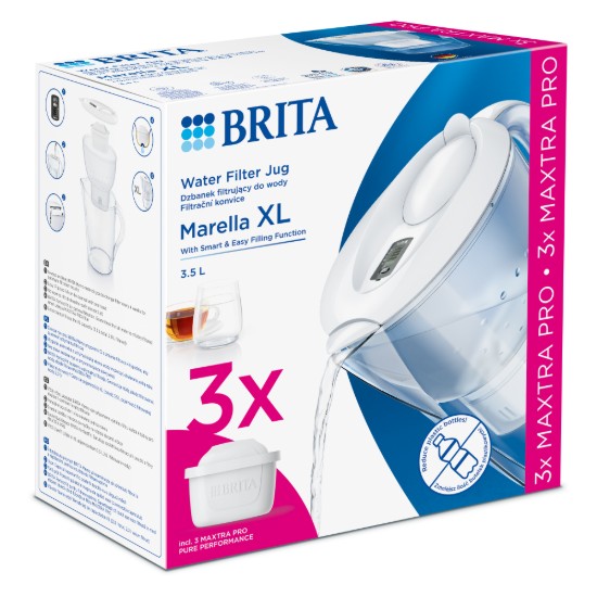 Paquete de inicio BRITA Marella XL 3.5 L + 3 filtros Maxtra PRO (blanco)