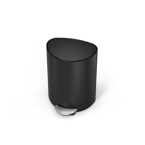 Landa taż-żibel semi-tonda bil-pedala, 6 L, azzar inossidabbli, Matte Black - simplehuman
