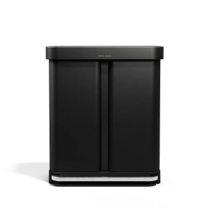 Landa taż-żibel bil-pedala, b'żewġ kompartimenti, 58 L, azzar inossidabbli, Matte Black - simplehuman