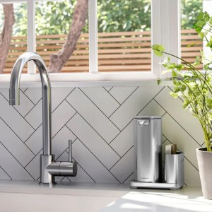 Dozownik do mydła z czujnikiem i uchwytem na gąbkę, 414 ml, stal nierdzewna, Brushed - simplehuman