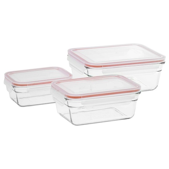 Set of 3 glass casseroles, Red - Glasslock