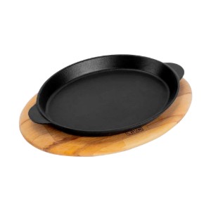 Ovale fajitaschaal, gietijzer, 24 x 18 cm, met houten standaard - LAVA