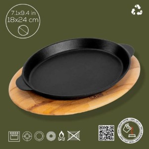 Tray ovali tal-fajita, ħadid fondut, 24 x 18 cm, b'stand tal-injam - LAVA