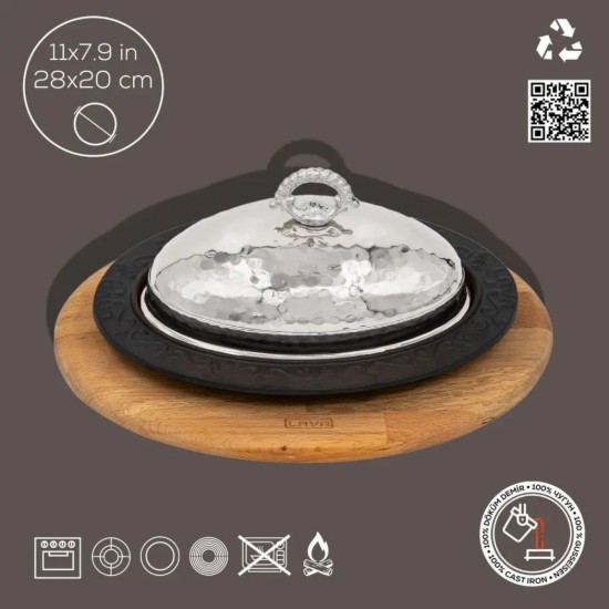 Ovāls servēšanas trauks, 28 x 20 cm, ar statīvu - LAVA