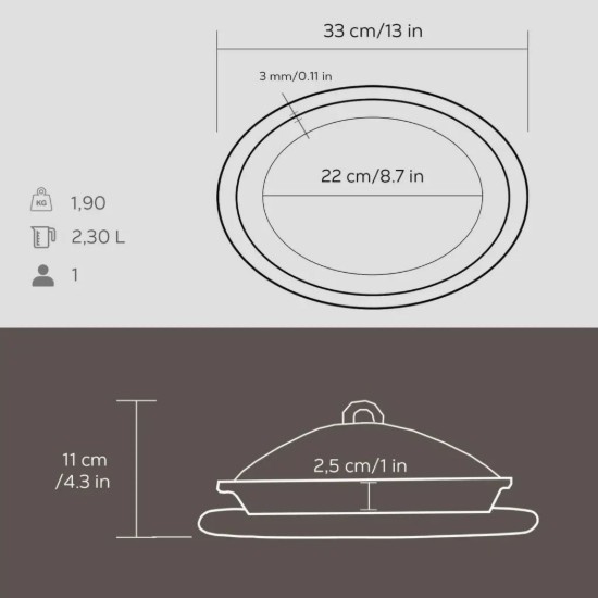 Ovāls servēšanas trauks, 28 x 20 cm, ar statīvu - LAVA