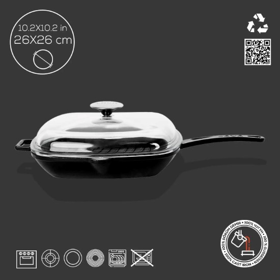 Грил тиган с капак, чугун, 26 х 26 см, гама "Glaze", черен - марка LAVA