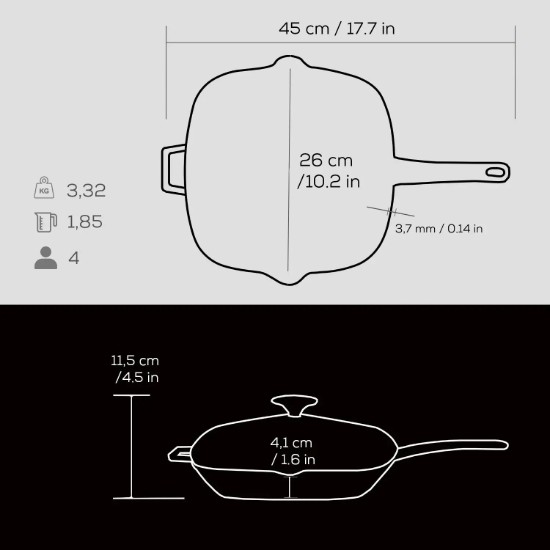 Грил тиган с капак, чугун, 26 х 26 см, гама "Glaze", черен - марка LAVA