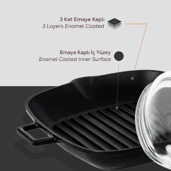 Грил тиган с капак, чугун, 26 х 26 см, гама "Glaze", черен - марка LAVA