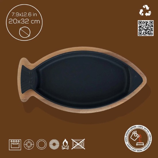 Bandeja de hierro fundido para pescado, 20 x 32 cm, LAVA