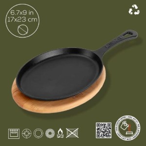 Oval frying pan for Fajita, 17 x 23 cm, cast iron - LAVA brand