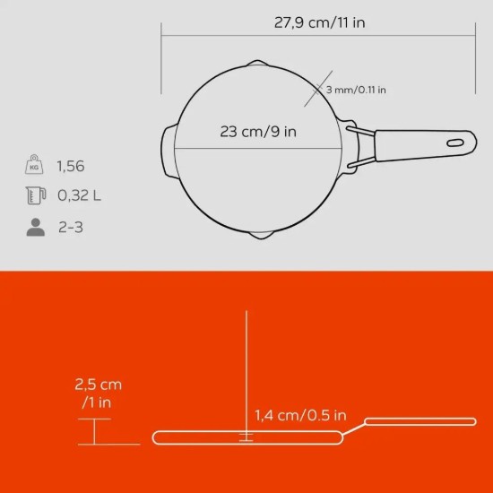 Rund grillpanne, 23 cm, oransje håndtak - LAVA-merke