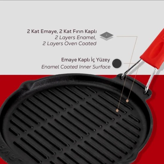 Pan grill cruinn, 23 cm, láimhseáil dearg - LAVA