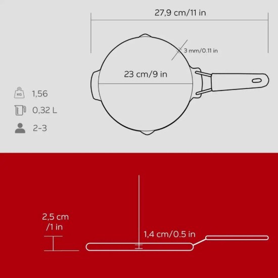 Pan grill cruinn, 23 cm, láimhseáil dearg - LAVA
