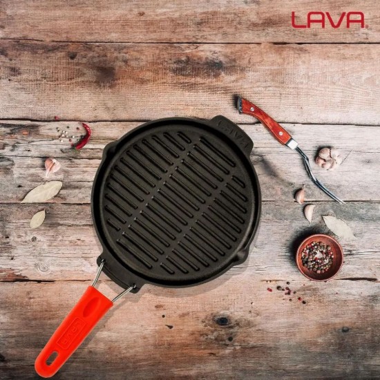 Pan grill cruinn, 23 cm, láimhseáil dearg - LAVA