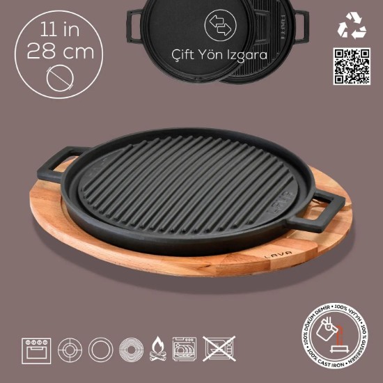 Gietijzeren grill met onderstel, 28 cm - LAVA