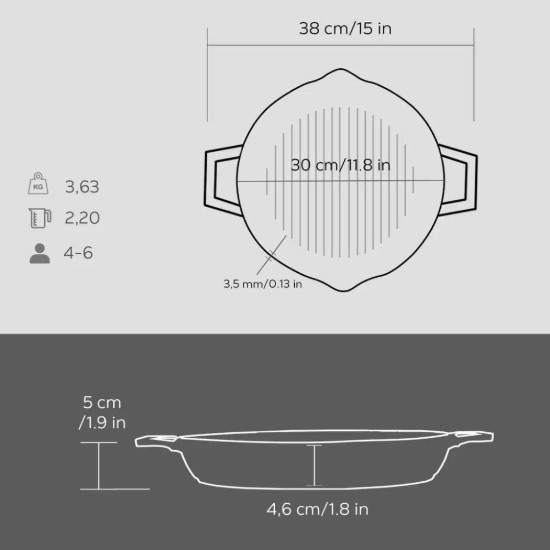 Grilio keptuvė, 30 cm, ketaus / 2,2 l - LAVA prekinis ženklas
