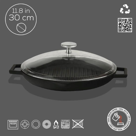 Grillpann, malmist, kaanega, 30 cm - LAVA