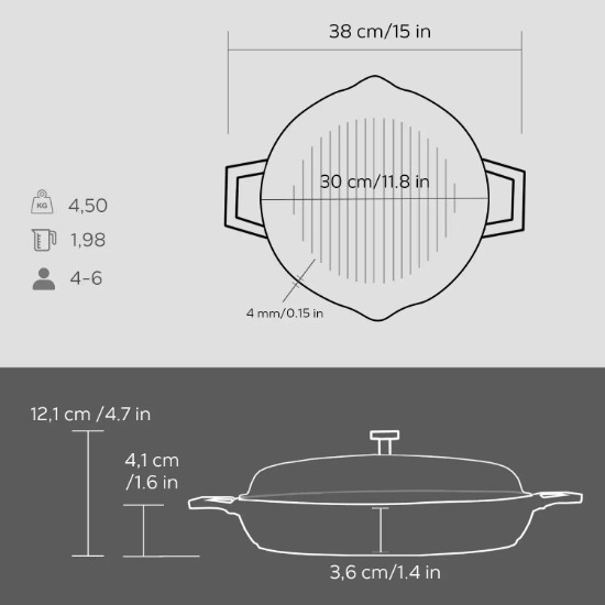 Grillpann, malmist, kaanega, 30 cm - LAVA