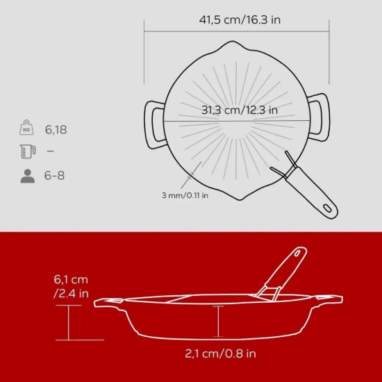 Sartén grill, hierro fundido, 32 cm - LAVA