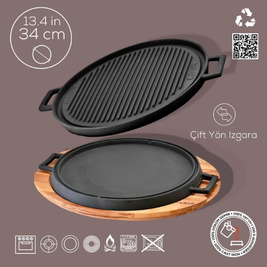 Gjutjärnsgrill med stativ, 34 cm - LAVA