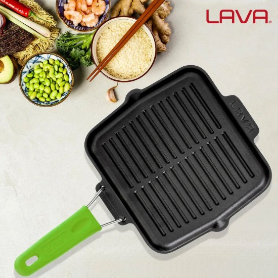 Patelnia grillowa, 21 x 21 cm, zielony uchwyt - marka LAVA