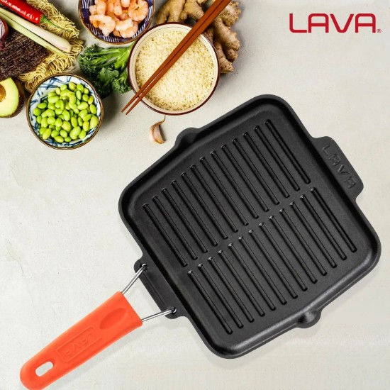 Grill pan, 21 x 21 cm, orange handle - LAVA brand