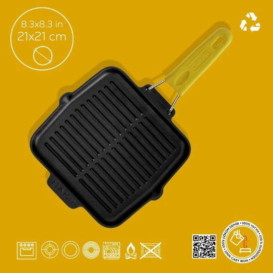 Grill pan, 21 x 21 cm, yellow handle - LAVA brand