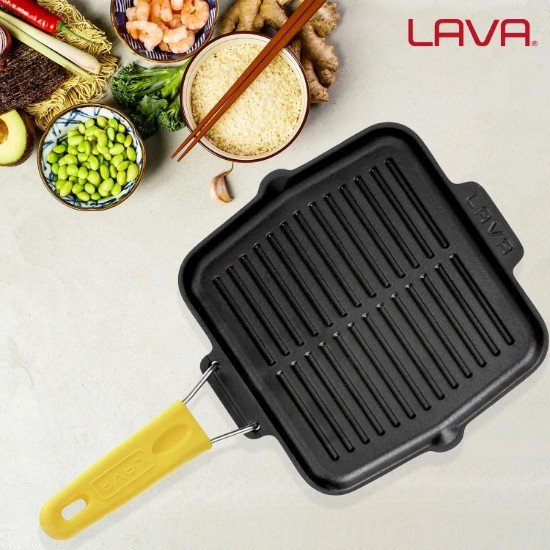 Grillpan, 21 × 21 cm, handvat Geel – LAVA