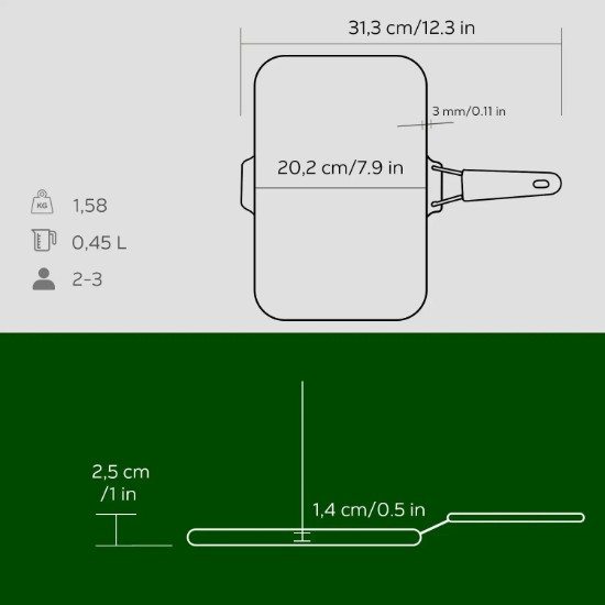 Grill tava, 21 x 30 cm, zelena - marke LAVA