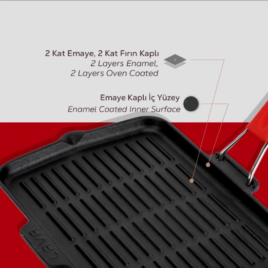 Grill pan, 21 x 30 cm, red handle - LAVA brand