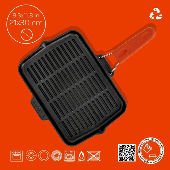 Grill pan, 21 x 30 cm, orange handle - LAVA