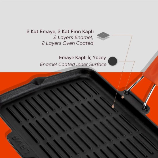 Grill pan, 21 x 30 cm, orange handle - LAVA