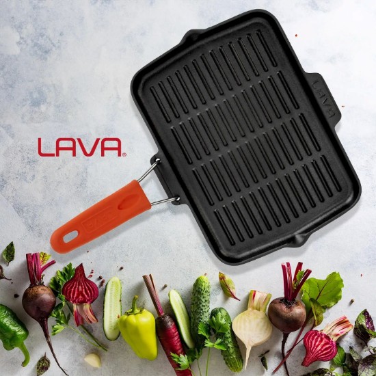 Grill pan, 21 x 30 cm, orange handle - LAVA