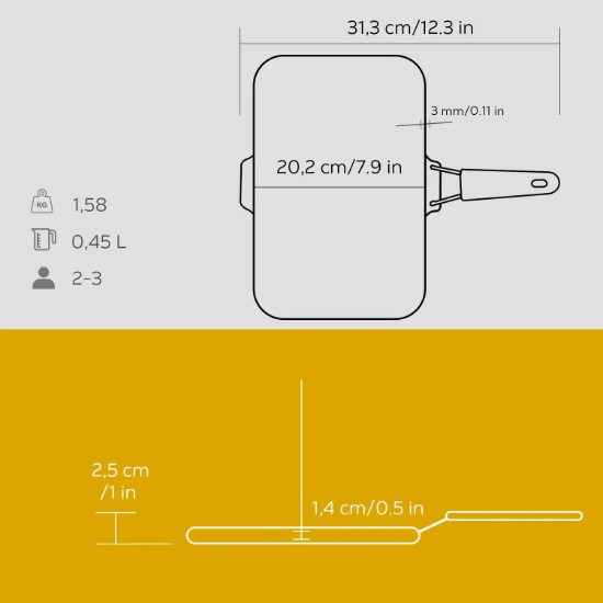 Ταψί ψησίματος, 21 x 30 cm, κίτρινη λαβή - LAVA