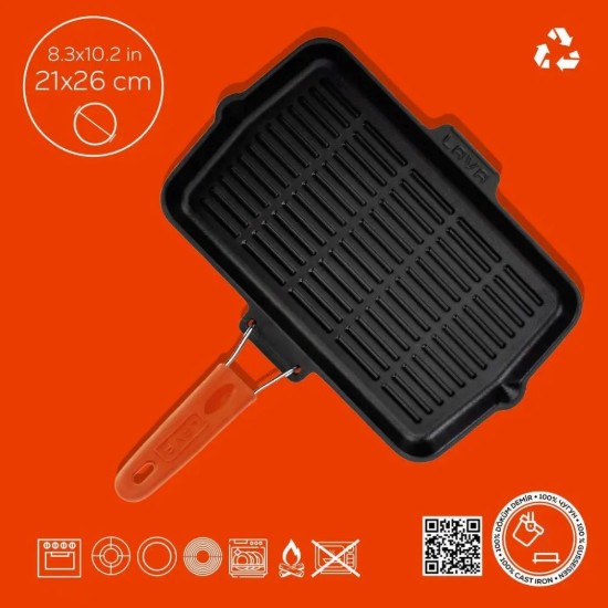 Frigideira grelhar, 21 × 36 cm, pega laranja – LAVA