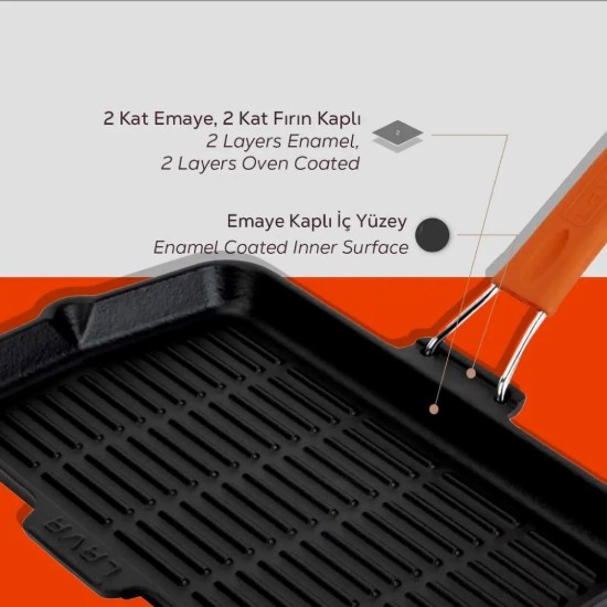 Frigideira grelhar, 21 × 36 cm, pega laranja – LAVA