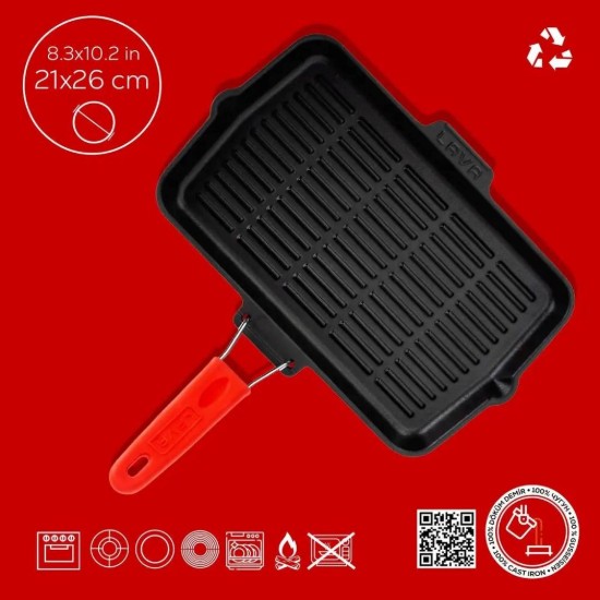 Grillpan, gietijzer, 36 x 21 cm, rood - LAVA