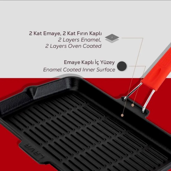 Grillpan, gietijzer, 36 x 21 cm, rood - LAVA