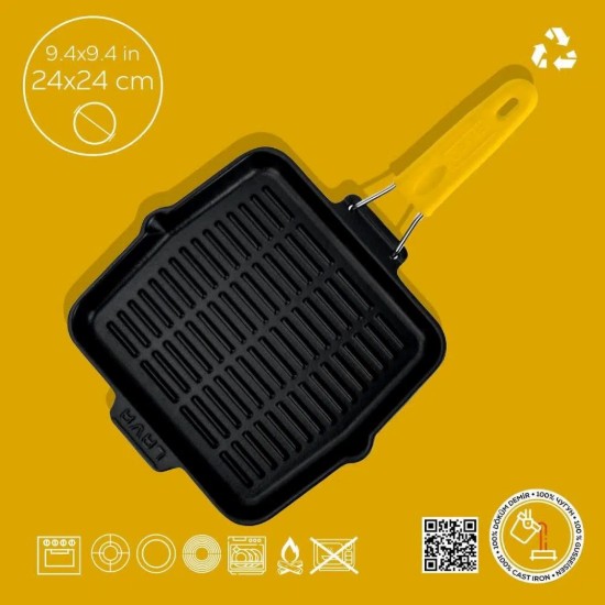 Panna grill, cearnach, iarann ​​teilgthe, 24 x 24 cm, láimhseáil buí - LAVA