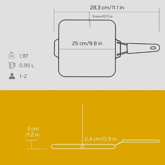 Panna grill, cearnach, iarann ​​teilgthe, 24 x 24 cm, láimhseáil buí - LAVA