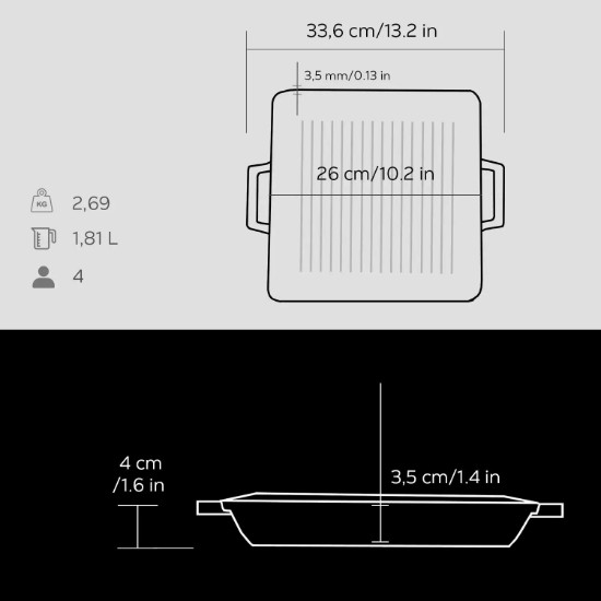 Grill trej, ħadid fondut, 26 x 26 cm - marka LAVA