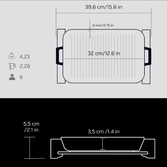 Grilltablett, Gusseisen, 26 x 32 cm, mit Holzständer - LAVA