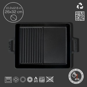 Duales Tablett mit Grillplatten und flacher Oberfläche, 26 x 32 cm, LAVA