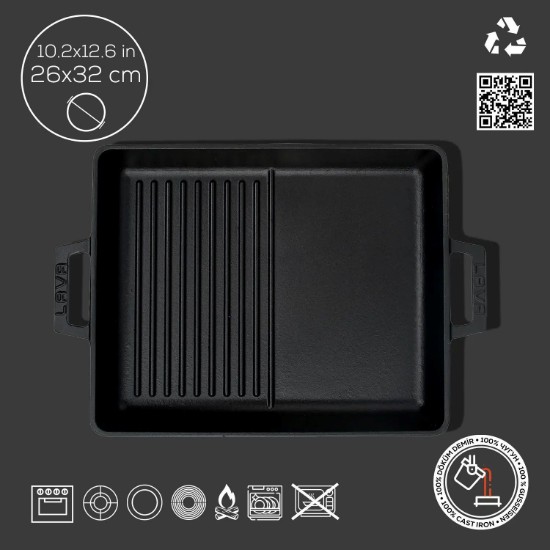 Tráidire dé le greillí grill agus dromchla cothrom, 26 x 32 cm, LAVA