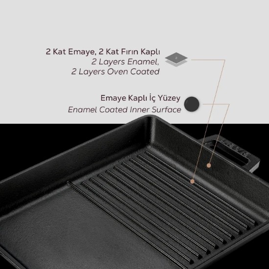 Двойна тава с грил скари и равна повърхност, 26 х 32 см, LAVA