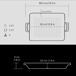 Duales Tablett mit Grillplatten und flacher Oberfläche, 26 x 32 cm, LAVA