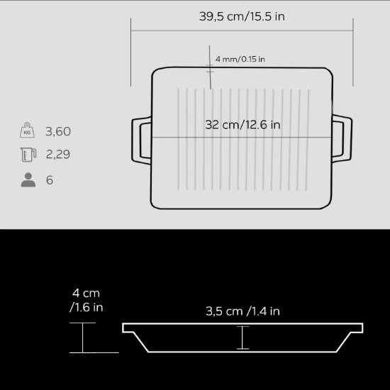 Tráidire dé le greillí grill agus dromchla cothrom, 26 x 32 cm, LAVA