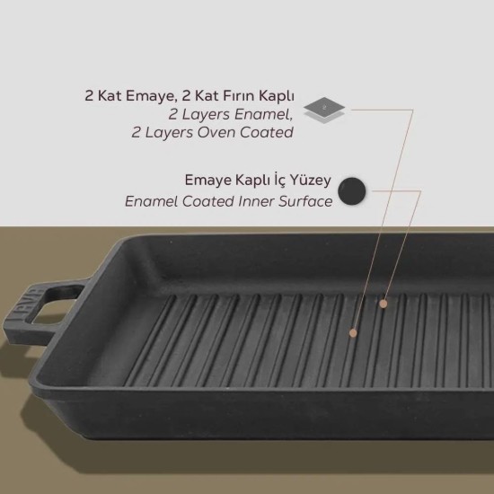 Grilovací tác, 26 x 45 cm, litina - značka LAVA