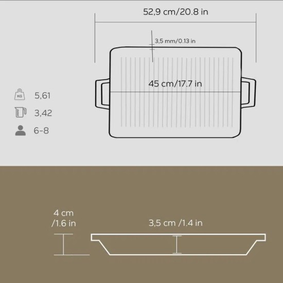 Grilovací tác, 26 x 45 cm, litina - značka LAVA